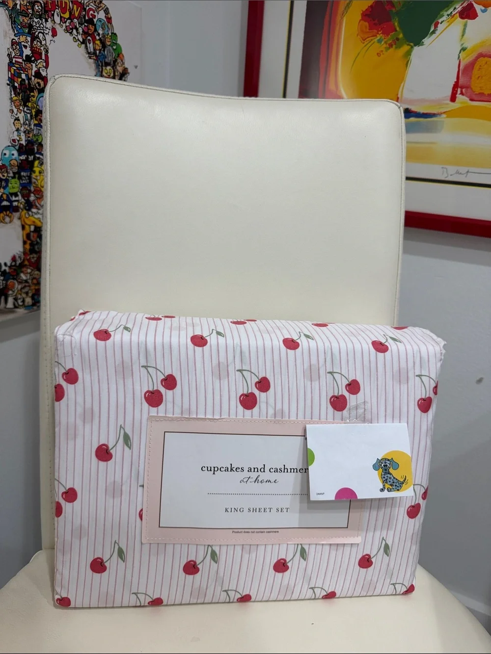 cupcakes & cashmere Pink & White Cherry Stripe King Sheet Set